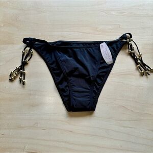 NWT - Victoria's Secret Black String Hipster Gold Beaded Bikini Bottom Size: XS